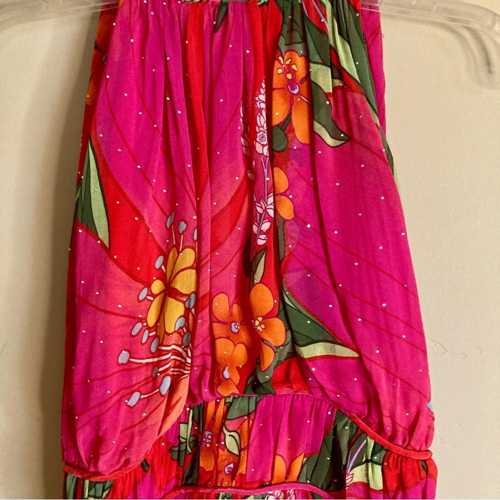 NEW FARM Rio Red Pietra Floral Sleeveless Maxi Dress Chiffon Rhinestones Size XL - Picture 8 of 16